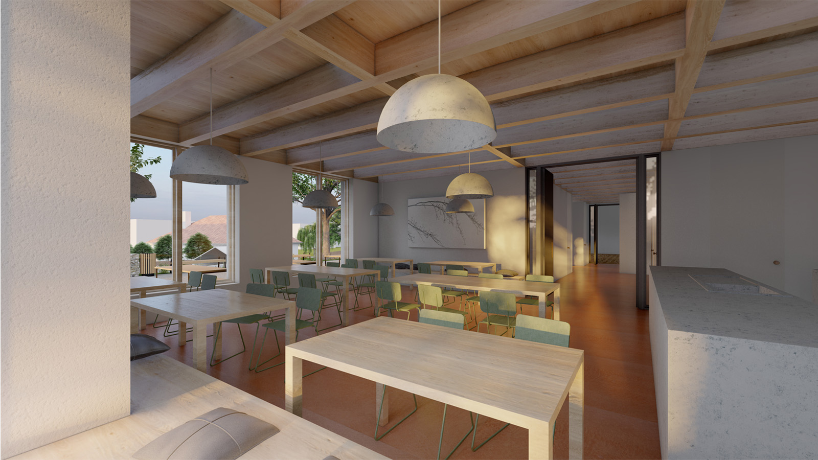 (10, 6, 'Interier_02.jpg', 'Kulturní dům', 'Zadáním soutěže bylo vytvoření nového centra vesnice s budovami kulturního/obecního domu a altánu. Současná poloha Obecního domu, tvar pozemku a jeho ohraničení komunikacemi nebylo ideální pro vytvoření nové návsi a zajištění dostatečného funkčního propojení. Proto se v návrhu uvažuje o rozdělení programu Obecního domu na program úřední (Obecní úřad) a společenský (hospoda se sálem) a umístit je do dvou samostatných budov. Obecní úřad je ponechán v budově bývalé Obecní školy. Hospoda se sálem je přesunuta do novostavby v severní části návsi, do místa, kde stával nyní již zdemolovaný historický statek. Budovy spolu komunikují a vzniká tak mezi nimi jasně definovaný prostor návsi jako společenského, kulturního a volnočasového centra obce. Přesunutím hospody a sálu dále od rušné silnice dodává společenskému životu obce doslova nový dech a zaručuje mnohem reprezentativnější prostředí. Vydlážděné okolí objektu nabízí dostatek prostoru pro konání společenských a kulturních akcí všeho druhu. V případě potřeby se mohou hospoda, sál a vydlážděný předprostor spojit v jeden fluidní funkční celek. Objekt Obecního úřadu očišťujeme od přístaveb. Tím získáváme nový průchod kolem východní fasády a přístup na náves přímo od autobusové zastávky. Architektura samotného společenského domu je jednoduchá navazující na archetyp venkovských domů. Tradiční dům se sedlovou střechou se nijak nesnaží na sebe upoutat pozornost. Pouze čtvercové okno, které jakoby procházelo skrze celý dům dává na sebe upozornit, že se jedná o současnou architekturu. Zbylý historický objekt je očištěn od přístaveb, tak aby vynikla estetika eklektického domu.', 'AS', 'Helena Sosnová, Anna Schneiderová', 'Stránecká Zhoř', '2023', 'Architektonická soutěž', None)