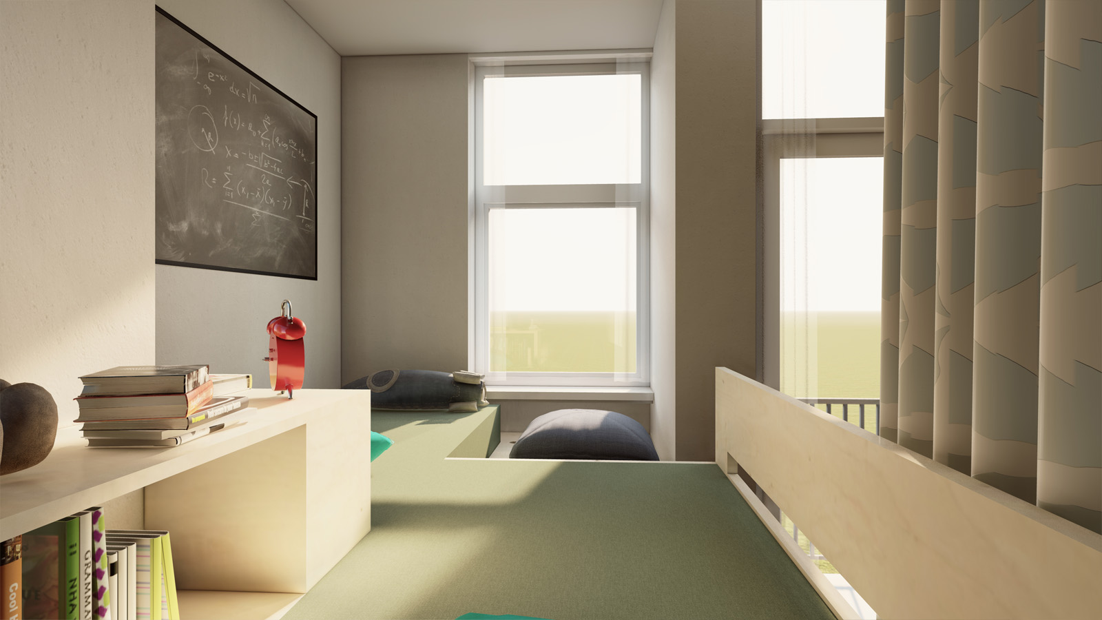 (13, 6, 'Pudorys.jpg', 'Dětský pokojíček', 'Tvarově složitý a nepravidelně členěný bývalý pokoj pro služku ve starší pražské zástavbě chtěla mladá rodina upravit na pokojíček pro dvě malé děti. Navržený společný prostor je rozdělen na spací koutek s úložným prostorem a obdélníkový prostor, který je snadno zařiditelný a do budoucna variabilní.  Spací koutek lze jednoduše oddělit zatažitelnou zástěnou na dvě části se zachováním optického i světelného soukromí. S pomocí jednoduché dřevěné konstrukce, opláštěné březovou překližkou se docílilo i dostatečného úložního prostoru.', 'I', 'Helena Sosnová', 'Praha', '2025', 'Realizace', None)