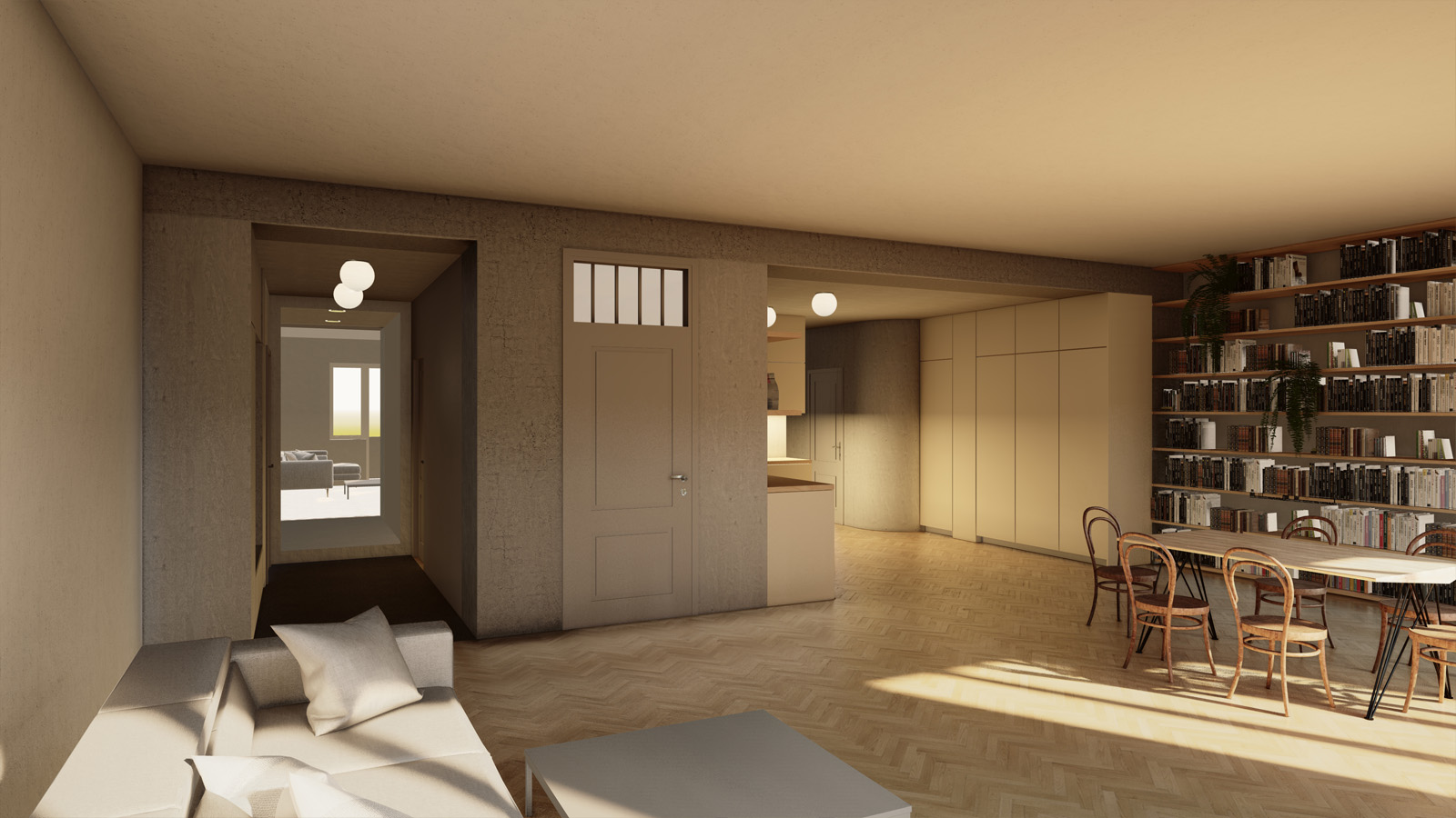 (15, 6, 'Pudorys_01.jpg', 'Přestavba bytu', 'Zadáním návrhu byla rekonstrukce bytu v žádané pražské čtvrti. Byt z 30. let minulého století měl velkou výhodu ve svém nosném systému. Železobetonový skeletový systém umožňoval odstranit stávající příčky a dispozici uzpůsobit potřebám 21. století. Základem návrhu se stal požadavek na snadnou proměnu bytu z velkorysého 2kk na 3kk, pro potřeby budoucí rodiny. Orientace bytu sever/jih, pozice oken a rozložení obytných a ložnicových prostor definovala rozložení celého bytu. Zbylé prostory byly věnovány zázemí bytu. Veškeré zázemí je rámováno mezi betonové průvlaky a sloupy a je barevně tónováno do šedých odstínů, tak aby vyniklo umění a osobní předměty majitele. Původní kvalitní prvky, jako jsou dveře, kování a parkety byly znovu použity, tak aby nezmizela historická stopa architektury 30. let. Barevná střídmost interiéru byla narušena výraznými barvami v zázemí bytu.', 'A', 'Helena Sosnová', 'Praha', '2025', 'Architektonická studie', None)