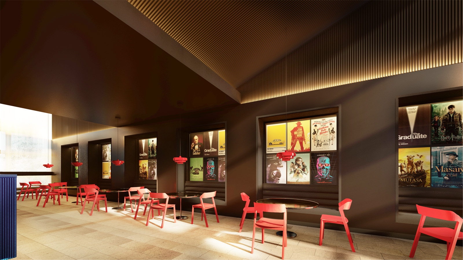 (17, 6, '06.jpg', 'Foyer kina Humpolec  (Helena Sosnová pro Atelier Bod architekti)', 'Návrh vrací foyer do původní podoby a odstraňuje nánosy starších úprav, které prostor tříštily. Přesunem „Hliníkária“- výstavy do jiné části budovy se foyer může stát plnohodnotným reprezentativním vstupem do kina. Prostor je zjednodušen, sjednocen a zpřehledněn. Klíčovou změnou je srovnání podhledů a zazdění nefunkčního okna, které nenaruší denní osvětlení díky dvojici velkých protilehlých oken. Tím foyer získává čistší a kultivovanější výraz. Nový bar nabízí kapacitu pro 42 návštěvníků. Dominantou je stěna se šesti nikami, které slouží k sezení i jako flexibilní plocha pro filmové plakáty. Důraz je kladen na akustiku a kvalitní světlo. Akustické materiály, lineární a nepřímá LED světla podporují atmosféru kina a zvýrazňují struktury použitých povrchů. Celek doplňují retro prvky odkazující na dobu vzniku budovy. Materiálové řešení kombinuje tmavé plochy, barevné akcenty a světlou kamennou podlahu, která je zachována jako hodnotný a určující prvek celého prostoru.', 'AI', 'Helena Sosnová, Vojtěch Sosna', 'Humpolec', '2025', 'Architektonická studie', None)