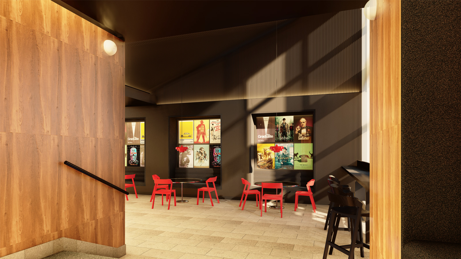 (17, 6, '06.jpg', 'Foyer kina Humpolec  (Helena Sosnová pro Atelier Bod architekti)', 'Návrh vrací foyer do původní podoby a odstraňuje nánosy starších úprav, které prostor tříštily. Přesunem „Hliníkária“- výstavy do jiné části budovy se foyer může stát plnohodnotným reprezentativním vstupem do kina. Prostor je zjednodušen, sjednocen a zpřehledněn. Klíčovou změnou je srovnání podhledů a zazdění nefunkčního okna, které nenaruší denní osvětlení díky dvojici velkých protilehlých oken. Tím foyer získává čistší a kultivovanější výraz. Nový bar nabízí kapacitu pro 42 návštěvníků. Dominantou je stěna se šesti nikami, které slouží k sezení i jako flexibilní plocha pro filmové plakáty. Důraz je kladen na akustiku a kvalitní světlo. Akustické materiály, lineární a nepřímá LED světla podporují atmosféru kina a zvýrazňují struktury použitých povrchů. Celek doplňují retro prvky odkazující na dobu vzniku budovy. Materiálové řešení kombinuje tmavé plochy, barevné akcenty a světlou kamennou podlahu, která je zachována jako hodnotný a určující prvek celého prostoru.', 'AI', 'Helena Sosnová, Vojtěch Sosna', 'Humpolec', '2025', 'Architektonická studie', None)