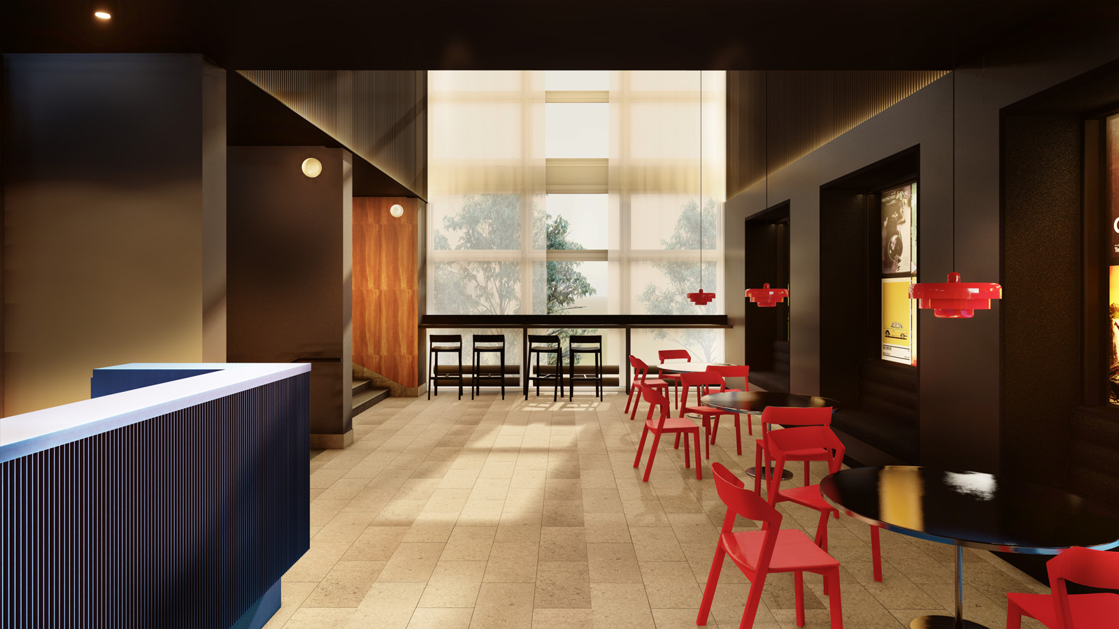 (17, 6, '06.jpg', 'Foyer kina Humpolec  (Helena Sosnová pro Atelier Bod architekti)', 'Návrh vrací foyer do původní podoby a odstraňuje nánosy starších úprav, které prostor tříštily. Přesunem „Hliníkária“- výstavy do jiné části budovy se foyer může stát plnohodnotným reprezentativním vstupem do kina. Prostor je zjednodušen, sjednocen a zpřehledněn. Klíčovou změnou je srovnání podhledů a zazdění nefunkčního okna, které nenaruší denní osvětlení díky dvojici velkých protilehlých oken. Tím foyer získává čistší a kultivovanější výraz. Nový bar nabízí kapacitu pro 42 návštěvníků. Dominantou je stěna se šesti nikami, které slouží k sezení i jako flexibilní plocha pro filmové plakáty. Důraz je kladen na akustiku a kvalitní světlo. Akustické materiály, lineární a nepřímá LED světla podporují atmosféru kina a zvýrazňují struktury použitých povrchů. Celek doplňují retro prvky odkazující na dobu vzniku budovy. Materiálové řešení kombinuje tmavé plochy, barevné akcenty a světlou kamennou podlahu, která je zachována jako hodnotný a určující prvek celého prostoru.', 'AI', 'Helena Sosnová, Vojtěch Sosna', 'Humpolec', '2025', 'Architektonická studie', None)