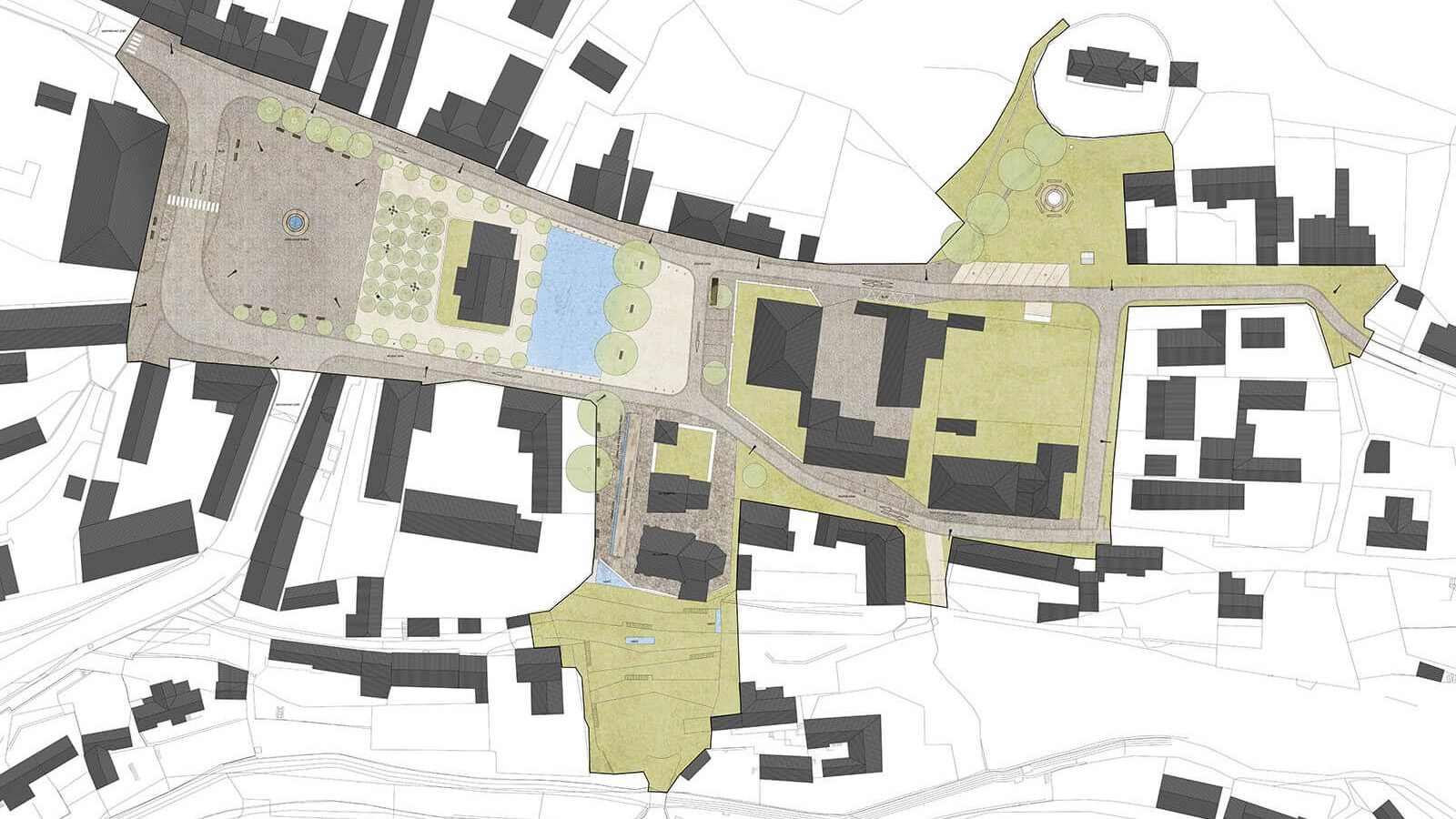 (2, 6, 'Exterier_06.jpg', 'Revitalizace historického jádra obce Tetín', 'Návrh se snaží akcentovat všechny silné stránky vesnice a naopak potlačit ty slabé. Největším prostorovým problémem je umístění rodinného domku na návsi. Původní stavba zde stála snad už před sto lety a postupně do návsi vrůstala a byla přestavována a nakonec i oplocena. Dům má zcela výsadní významové postavení, protože mu bylo dovoleno stát na návsi, tomu bohužel už neodpovídá způsob jeho využívání a architektura. Samotné gesto postavit dům do středu veřejného prostranství je troufalé i když není až tak neobvyklé, obhajitelné je však jen v případě, pokud jde o dům pro obec, tedy o radnici, školu nebo kostel… Dům je navíc vizuální protiváhou zámku, v čemž nemůže obstát. Je i pohledovou clonou na chrámový okrsek – na kostely sv. Kateřiny a Ludmily. Nevhodně se staví k návsi/k náměstí, nestojí na její/jeho hraně, ale má před sebou pruh zeleně. Je zcela nevhodně oplocen, měl by být obehnán zídkou nebo jednoduchým dřevěným plotem. Dům je ale soukromým vlastnictvím a obec nemůže počítat s jeho vykoupením a demolicí. Celý návrh je proto rozdělen do dvou velkých etap. První etapa může být realizována hned, druhá je výhledová na horizont 50-ti let a více let. Může, ale nemusí být realizována po vykoupení a po demolici domu. Podoba veřejných prostranství by se měla navrhovat na delší časový horizont determinována nejen možným, ale i ideálním.', 'US', 'Helena Sosnová (Suchá), Vojtěch Sosna, Karel Filsak, Jakub Straka', 'Tetín', '2015', 'Architektonická soutěž', '4. místo v\xa0soutěži')