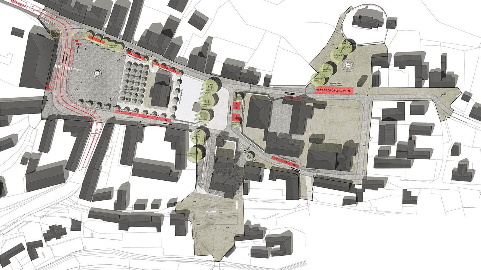 (2, 6, 'Exterier_06.jpg', 'Revitalizace historického jádra obce Tetín', 'Návrh se snaží akcentovat všechny silné stránky vesnice a naopak potlačit ty slabé. Největším prostorovým problémem je umístění rodinného domku na návsi. Původní stavba zde stála snad už před sto lety a postupně do návsi vrůstala a byla přestavována a nakonec i oplocena. Dům má zcela výsadní významové postavení, protože mu bylo dovoleno stát na návsi, tomu bohužel už neodpovídá způsob jeho využívání a architektura. Samotné gesto postavit dům do středu veřejného prostranství je troufalé i když není až tak neobvyklé, obhajitelné je však jen v případě, pokud jde o dům pro obec, tedy o radnici, školu nebo kostel… Dům je navíc vizuální protiváhou zámku, v čemž nemůže obstát. Je i pohledovou clonou na chrámový okrsek – na kostely sv. Kateřiny a Ludmily. Nevhodně se staví k návsi/k náměstí, nestojí na její/jeho hraně, ale má před sebou pruh zeleně. Je zcela nevhodně oplocen, měl by být obehnán zídkou nebo jednoduchým dřevěným plotem. Dům je ale soukromým vlastnictvím a obec nemůže počítat s jeho vykoupením a demolicí. Celý návrh je proto rozdělen do dvou velkých etap. První etapa může být realizována hned, druhá je výhledová na horizont 50-ti let a více let. Může, ale nemusí být realizována po vykoupení a po demolici domu. Podoba veřejných prostranství by se měla navrhovat na delší časový horizont determinována nejen možným, ale i ideálním.', 'US', 'Helena Sosnová (Suchá), Vojtěch Sosna, Karel Filsak, Jakub Straka', 'Tetín', '2015', 'Architektonická soutěž', '4. místo v\xa0soutěži')